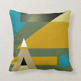 ジャジー幾何学パターン|金ゴールドオリーブ青ベージュ クッション