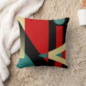 ジャジー幾何学的パターン |ブラックティール（緑がかった色）赤ベージュ クッション (ブランケット)