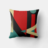 ジャジー幾何学的パターン |ブラックティール（緑がかった色）赤ベージュ クッション (裏面)