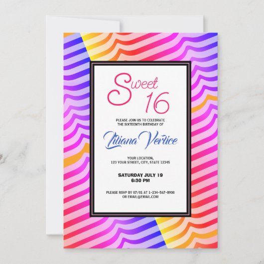 ジャジー トリッピー サイケデリック トロピカル ストライプ レインボー 招待状 (正面)