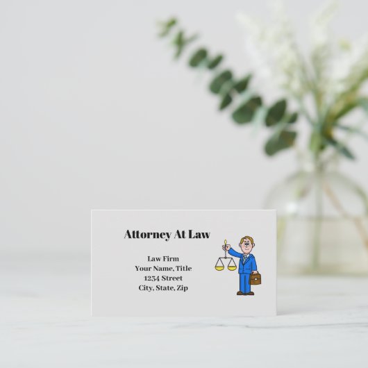 ジャスティスはかりで測カード付き男性弁護士 名刺 (スタンド正面)