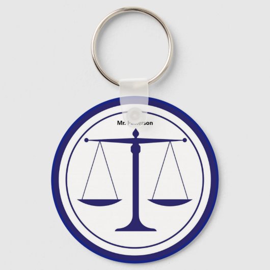 ジャスティスはかりで測ブルーのキーチカスタムェーン キーホルダー (正面)