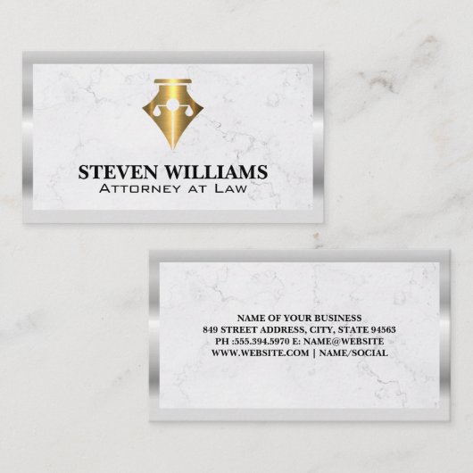 ジャスティスはかりで測 |大理石 |金ゴールドペンのロゴ 名刺 (正面/裏面)
