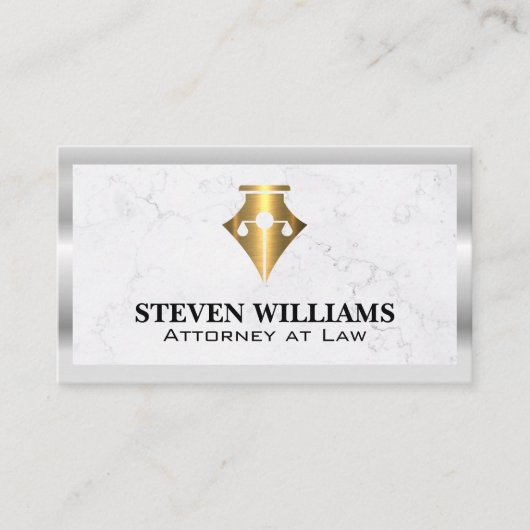 ジャスティスはかりで測 |大理石 |金ゴールドペンのロゴ 名刺 (正面)