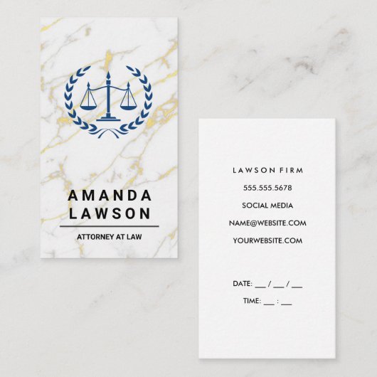 ジャスティスはかりで測 |弁護士 |白大理石 予約カード (正面/裏面)
