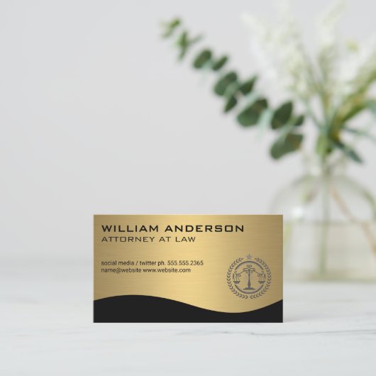 ジャスティスはかりで測 |金属金ゴールド 名刺 (スタンド正面)