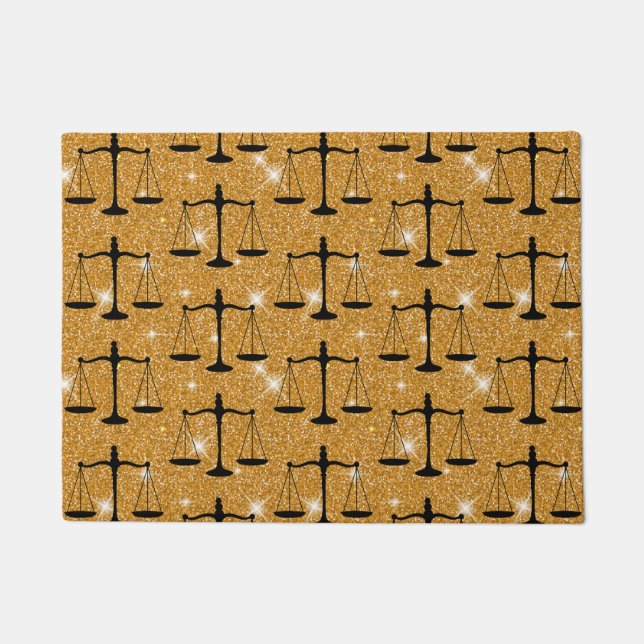 ジャスティスシンボルバランスはかりで測ゴールデングリッター ドアマット (正面)