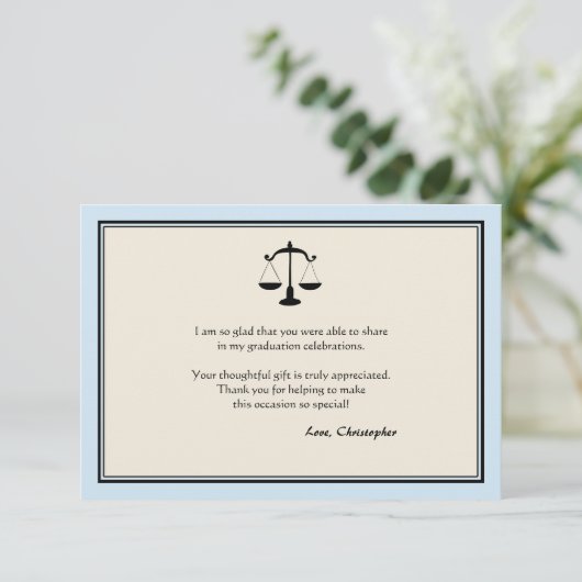 ジャスティススケール卒業ブルーありがとうご注意 サンキューカード (スタンド正面)