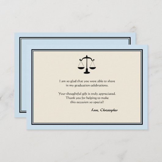 ジャスティススケール卒業ブルーありがとうご注意 サンキューカード (正面/裏面)