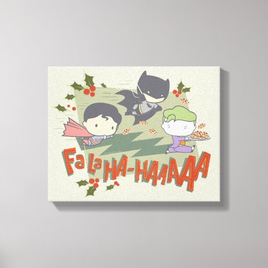 ジャスティスリーグチビ(小さくかわいく書いた感じ)ホリデークッキーチェイス キャンバスプリント (正面)