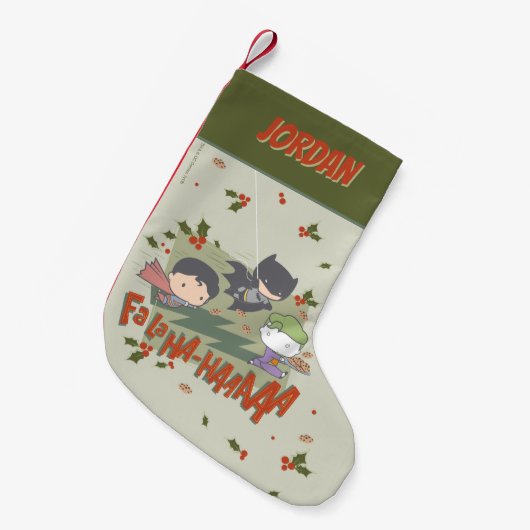 ジャスティスリーグチビ（小さくかわいく書いた感じ）ホリデークッキーチェイス スモールクリスマスストッキング (正面 (吊り時))