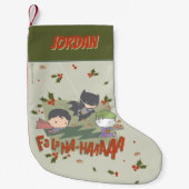 ジャスティスリーグチビ（小さくかわいく書いた感じ）ホリデークッキーチェイス スモールクリスマスストッキング (正面)