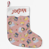 ジャスティスリーグチビ(小さくかわいく書いた感じ)ホリデープレゼントパターン スモールクリスマスストッキング (正面)