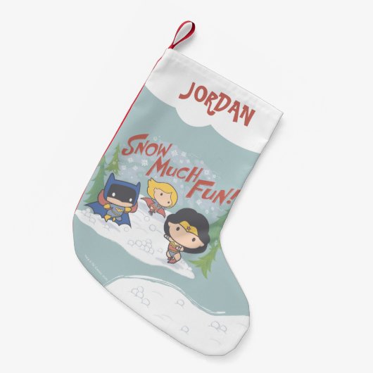 ジャスティスリーグチビ（小さくかわいく書いた感じ）雪合戦 スモールクリスマスストッキング (正面 (吊り時))