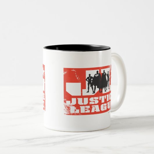 ジャスティスリーグロゴとキャラクターシルエット ツートーンマグカップ (正面右)