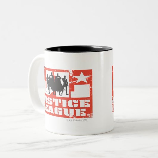 ジャスティスリーグロゴとキャラクターシルエット ツートーンマグカップ (正面左)
