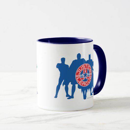 ジャスティスリーグロゴと無地のキャラクター背景 マグカップ (正面右)