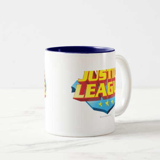 ジャスティスリーグ名とシールドロゴ ツートーンマグカップ (正面右)