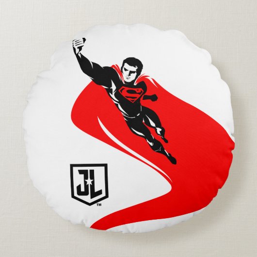 ジャスティスリーグ すごい|男飛んでいるノアポップ・アートのート ラウンドクッション (正面)