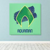 ジャスティスリーグ |ブラシとハーフトーンアクアマンシンボル キャンバスプリント (インサイチュ (ウッドフロア))