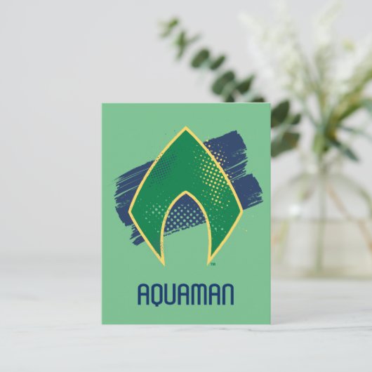 ジャスティスリーグ |ブラシとハーフトーンアクアマンシンボル ポストカード (スタンド正面)