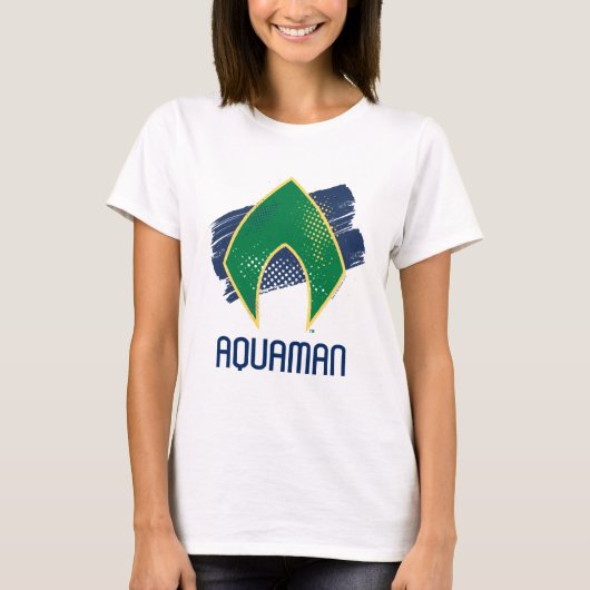 ジャスティスリーグ |ブラシとハーフトーンアクアマンシンボル Tシャツ (正面)