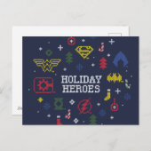 ジャスティスリーグ「ホリデーヒーローズ」フェイククロスステッチ シーズンポストカード (正面/裏面)