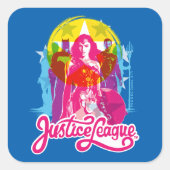 ジャスティスリーグ |レトログループ&ロゴアーポップ・アートのト スクエアシール (正面)