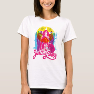 ジャスティスリーグ  レトログループ&ロゴアーポップ・アートのト Tシャツ