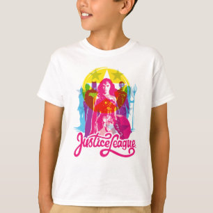 ジャスティスリーグ レトログループ&ロゴアーポップ・アートのト Tシャツ