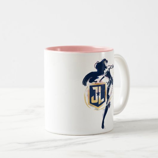 ジャスティスリーグ |女疑問に思性およびJLアイコンポップ・アートのアート ツートーンマグカップ (正面右)