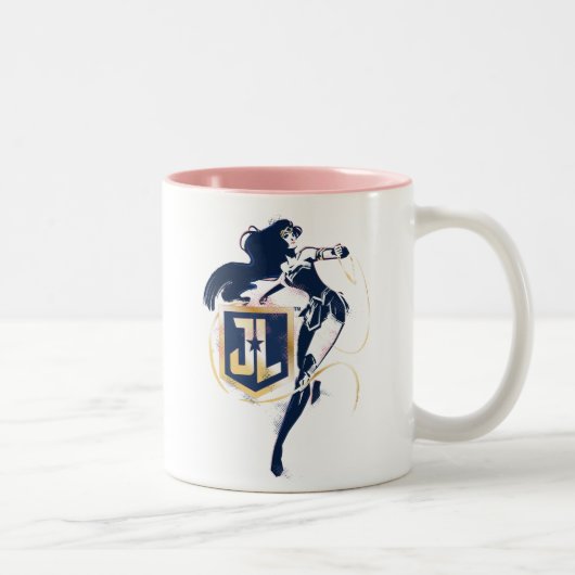 ジャスティスリーグ |女疑問に思性およびJLアイコンポップ・アートのアート ツートーンマグカップ (右)