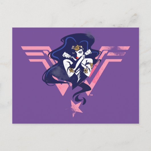 ジャスティスリーグ |女疑問に思性とシンボルポップ・アートのアート ポストカード (正面)