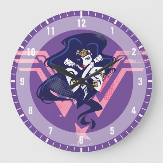 ジャスティスリーグ |女疑問に思性とシンボルポップ・アートのアート ラージ壁時計 (正面)