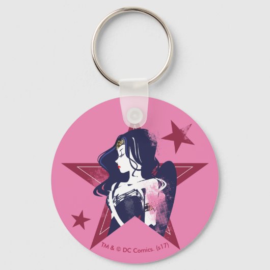 ジャスティスリーグ |女疑問に思性と星のポップ・アートの芸術 キーホルダー (正面)