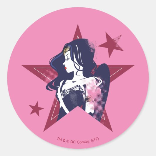 ジャスティスリーグ |女疑問に思性と星のポップ・アートの芸術 ラウンドシール (正面)