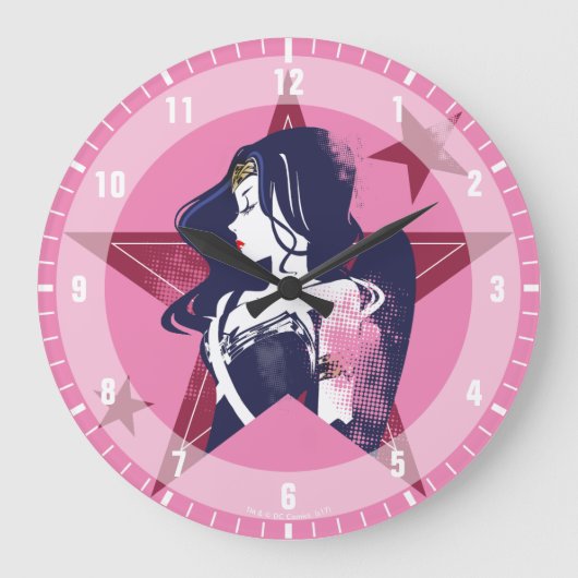 ジャスティスリーグ |女疑問に思性と星のポップ・アートの芸術 ラージ壁時計 (正面)