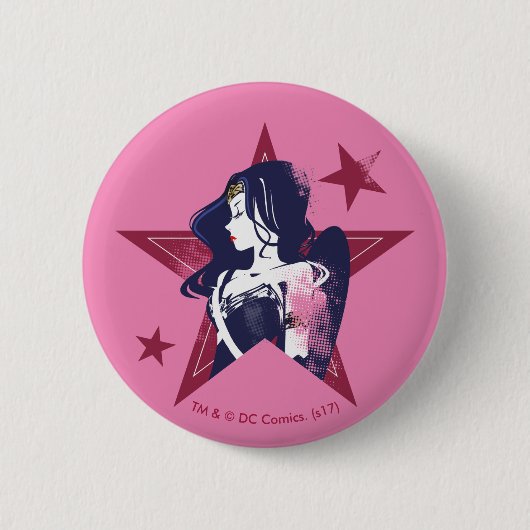 ジャスティスリーグ |女疑問に思性と星のポップ・アートの芸術 缶バッジ (正面)