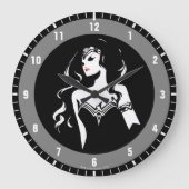 ジャスティスリーグ |女疑問に思性ノワールポップ・アートのアート ラージ壁時計 (正面)