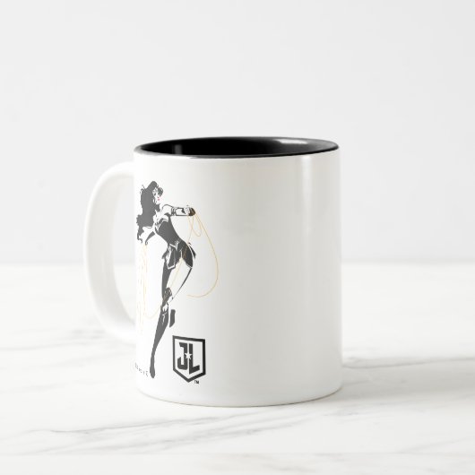 ジャスティスリーグ |投疑問に思げ縄芸術を持つポップ・アートの女性 ツートーンマグカップ (正面左)