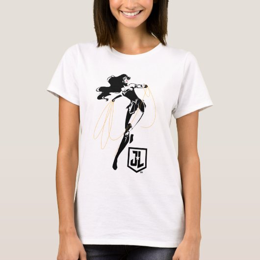 ジャスティスリーグ |投疑問に思げ縄芸術を持つポップ・アートの女性 Tシャツ (正面)