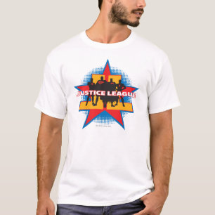 ジャスティス・リーグのシルエットと星空の背景 Tシャツ