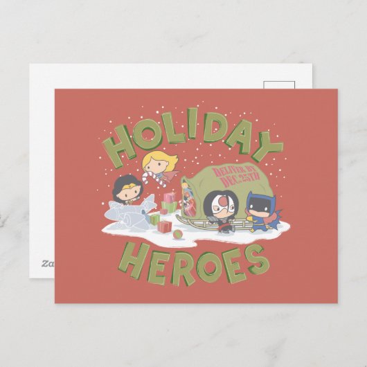 ジャスティス·リーグのチビ（小さくかわいく書いた感じ）がプレゼント シーズンポストカード (正面/裏面)