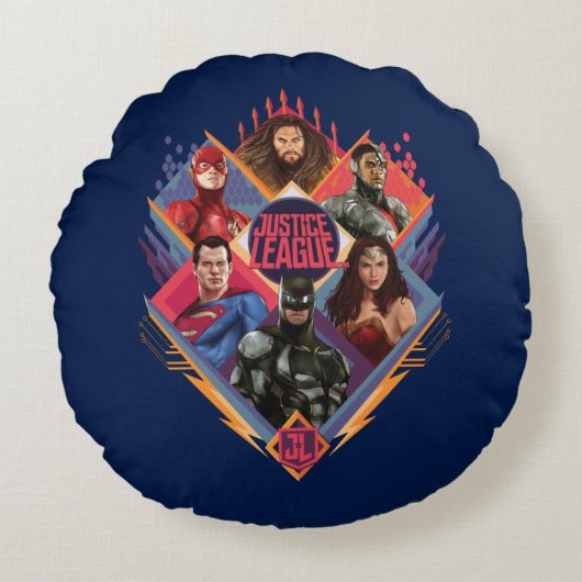 ジャスティス・リーグ |ひし形ハッチンググループバッジ ラウンドクッション (正面)