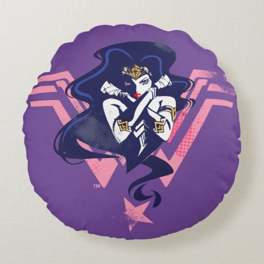 ジャスティス・リーグ |疑問に思女性とシンボルアポップ・アートのート ラウンドクッション (正面)