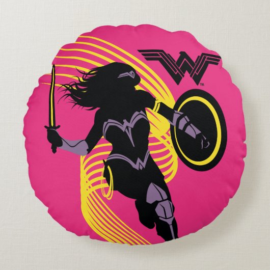 ジャスティス・リーグ |疑問に思女性シルエットアイコン ラウンドクッション (正面)