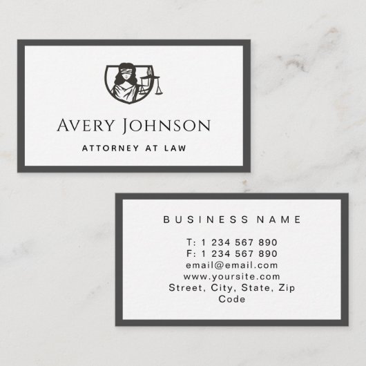 ジャスティス・レディはかりで測・弁護士のロゴ・グレイとホワイトはっきりした 名刺 (正面/裏面)