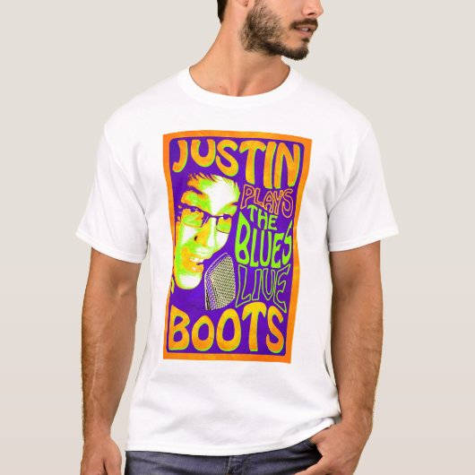 ジャスティンは演劇を青追い出します Tシャツ (正面)