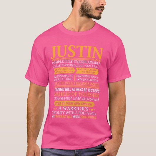 ジャスティン 名前Tシャツ - オリジナル 名前 ジャスティン Tシャツ (正面)