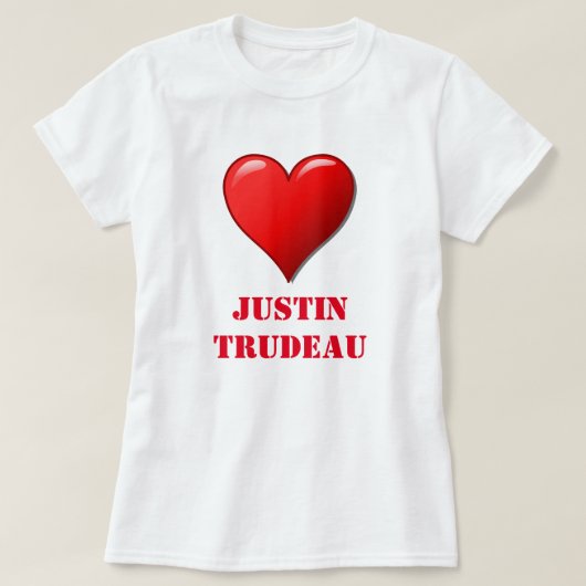 ジャスティンTrudeauのかわいい赤いハート愛赤い白のカッコいい Tシャツ (デザイン正面)